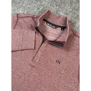 Travis Mathew Hideaway Sweater Men Small‎ Red 1/4 Zip Pullover Heather Fleece